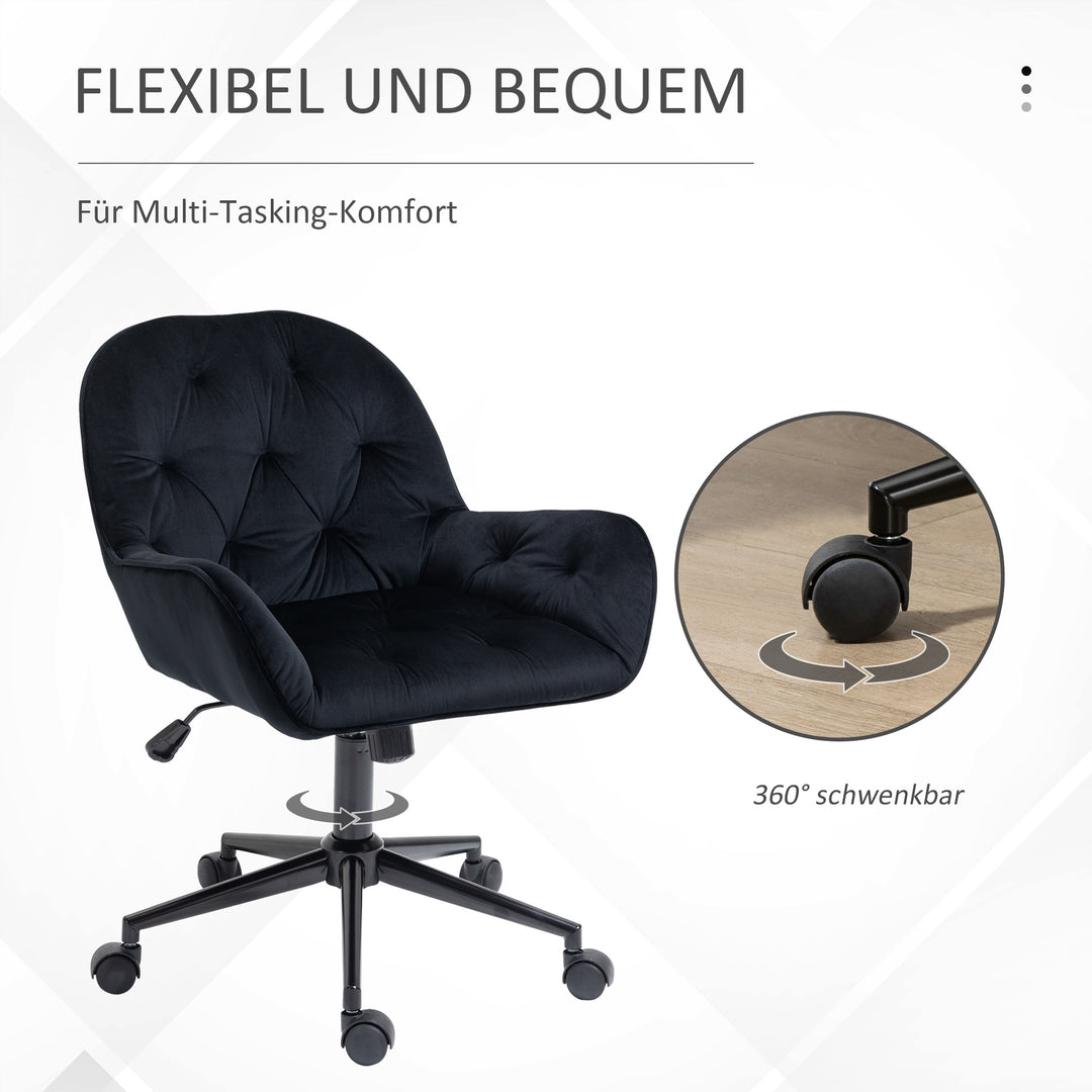 Kontorstol, drejestol, højdejusterbar chefstol, skrivebordsstol, lænestol, kontor, fløjlsblød polyester, sort, 60 x 61 x 81-91 cm