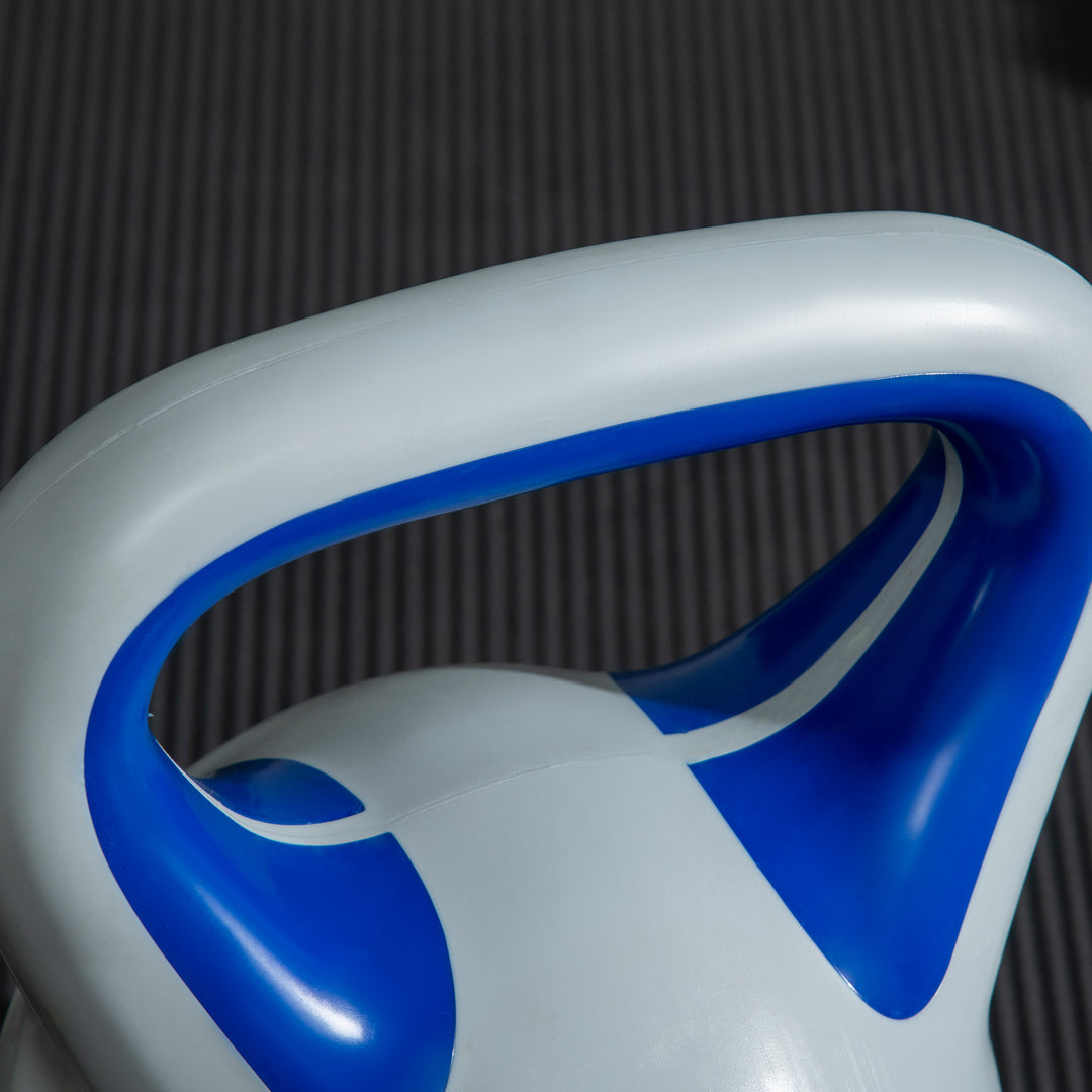 Kettlebell, 12 kg, flad bund, stort håndtag, plastbelægning, blå, 24 x 17 x 28 cm