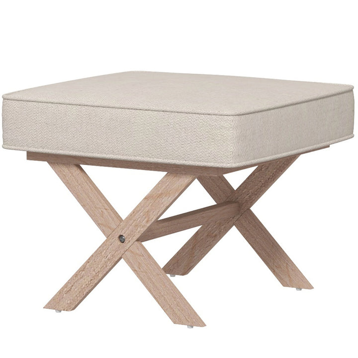 Moderne fodskammel, polstret skammel med blødt sæde, gummiben i træ, til stue, soveværelse, beige