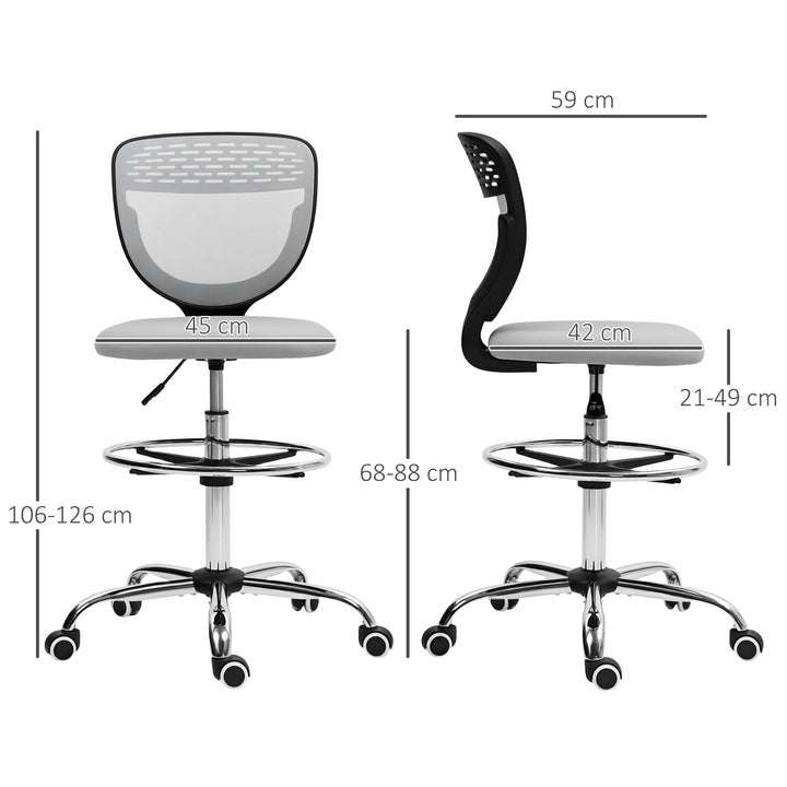 Kontorstol, arbejdsstol, skrivebordsstol, højdejusterbar, polstret, lysegrå