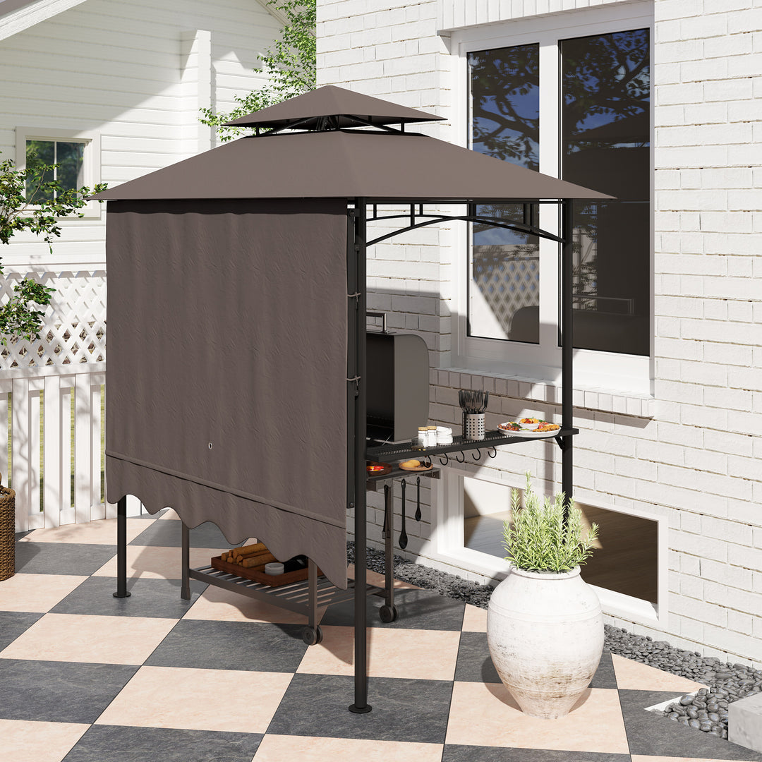 Grillpavillon 242x232x248 cm, vandafvisende, flammehæmmende, havepavillon med dobbeltlagstag, kaffe