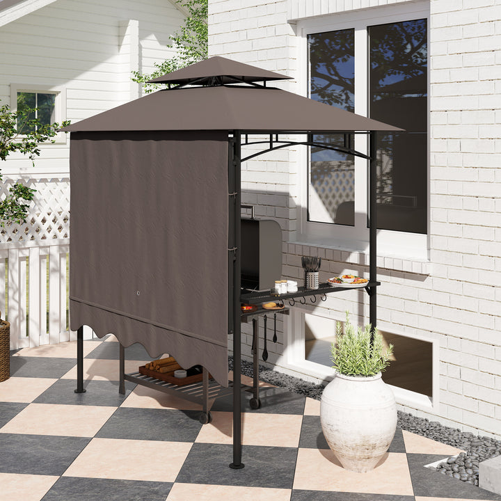 Grillpavillon 242x232x248 cm, vandafvisende, flammehæmmende, havepavillon med dobbeltlagstag, kaffe