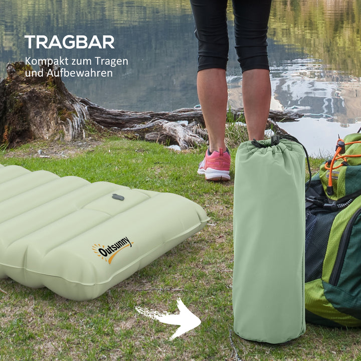 Luftmadras, campingmåtte, vandafvisende, rivefast, med fodpumpe, nylon, 200l x 60b x 10h cm, grøn