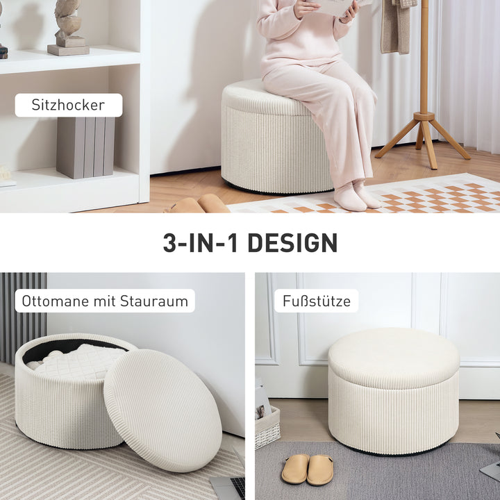 Fodskammel med 97 l opbevaringsplads, fløjlsfløjlsstof, skum, sædeskammel, beige