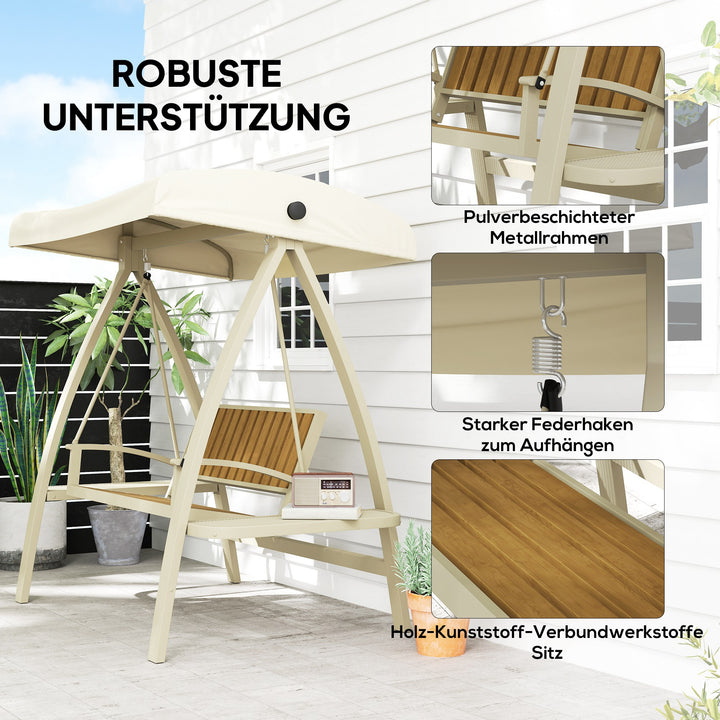 2-Personers havegynge med justerbart soltag og sidebord, 200 x 120 x 190 cm, beige