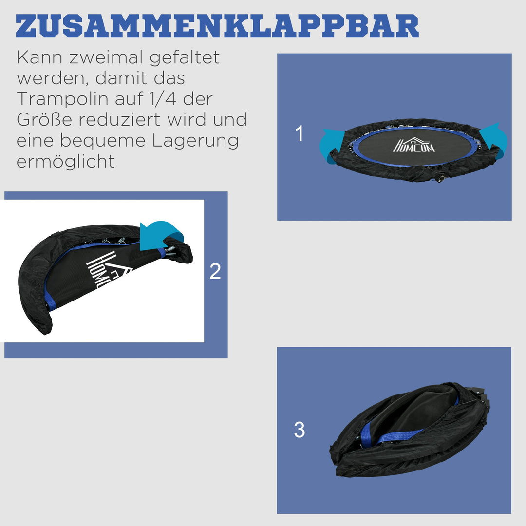 Fitnesstrampolin, foldbar, justerbart håndtag, Ø102x123H cm, op til 150 kg, sort/blå