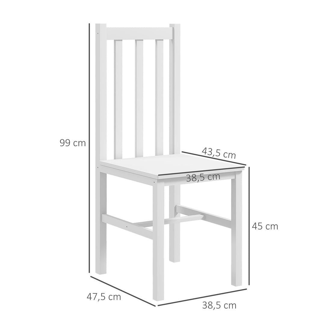 Sæt med 2 køkken-spisestole, massivt træ, moderne design, 38,5 cm x 47,5 cm x 99 cm, hvid