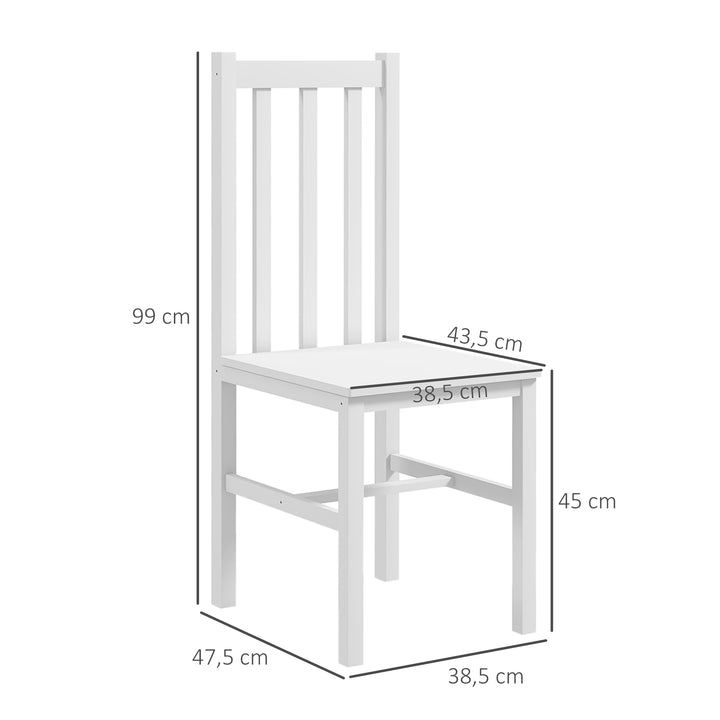 Sæt med 2 køkken-spisestole, massivt træ, moderne design, 38,5 cm x 47,5 cm x 99 cm, hvid