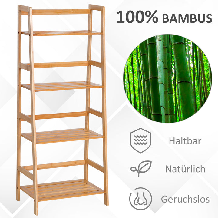 Bogreol, 4 etager, stigedesign, bambustræ, naturlig