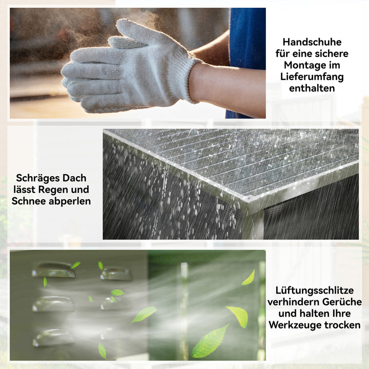 Metalskur, galvaniseret stål, låsbar dør, nem montering, 142 x 184 x 165/181 cm, grå