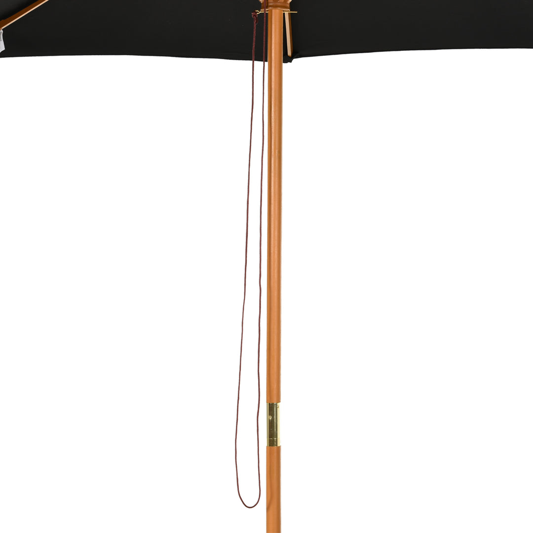 Parasol Ø 300 cm, parasol med UV-beskyttelse, træparasol til balkon, stabil strandparasol, markedsparasol, solbeskyttelse til strand, terrasse, have, sort