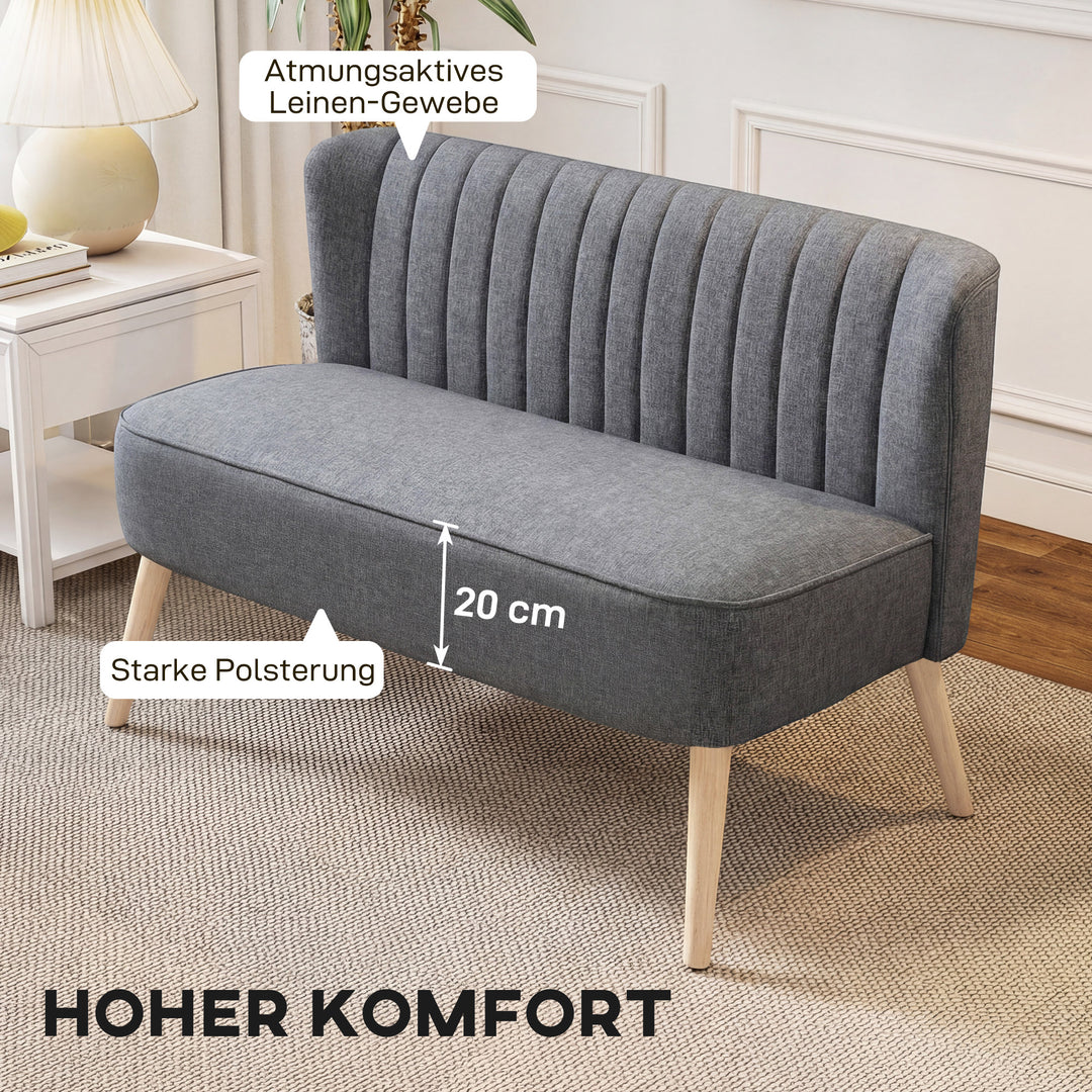 2-personers sofa, polstret sofa med linnedlook, træstel, til stue/soveværelse, 117 cm, grå