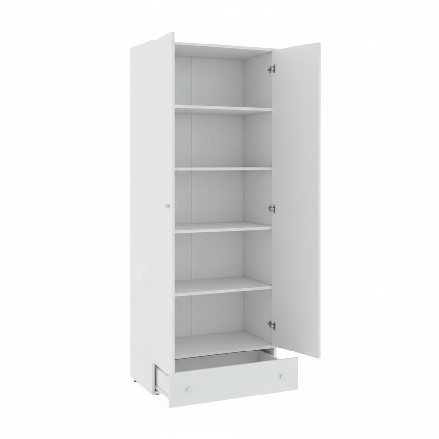 Multifunktionsskab med låger og skuffe, 198x70x40 cm, hvid