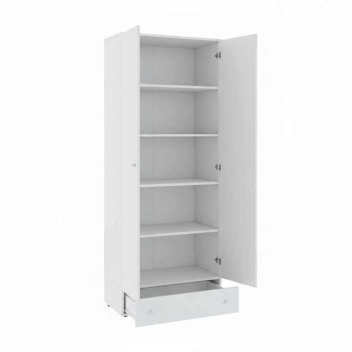 Multifunktionsskab med låger og skuffe, 198x70x40 cm, hvid