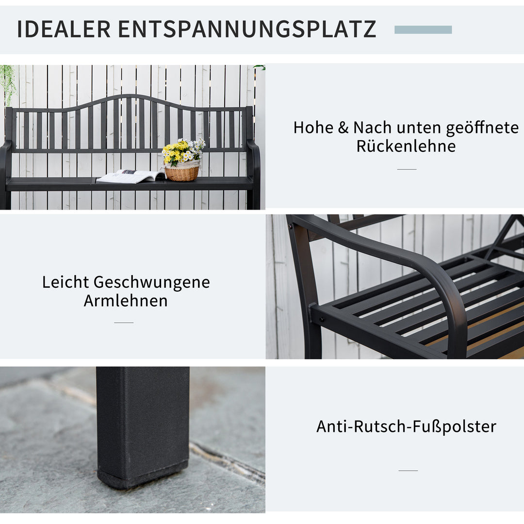 2-personers havebænk, robust parkbænk med udtrækkeligt bord, 240 kg lasteevne, terrassebænk med ryglæn og armlæn, havemøbler til terrasse, have, 150 x 58,5 x 90 cm, sort
