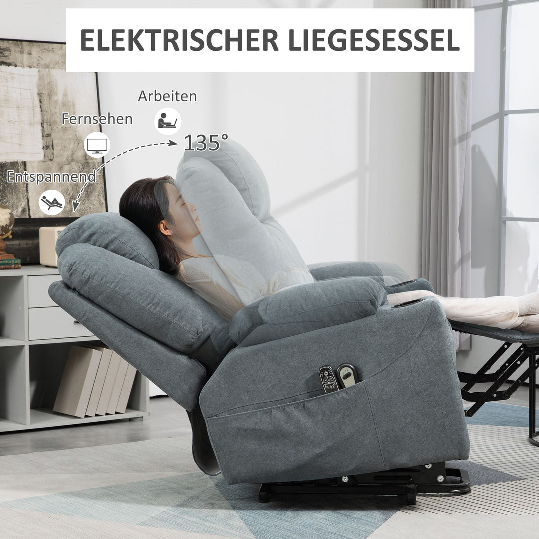 Massagestol, ståstol til seniorer, 8 massagepunkter, sidelommer, fjernbetjening, 90l x 101b x 107 cm, grå