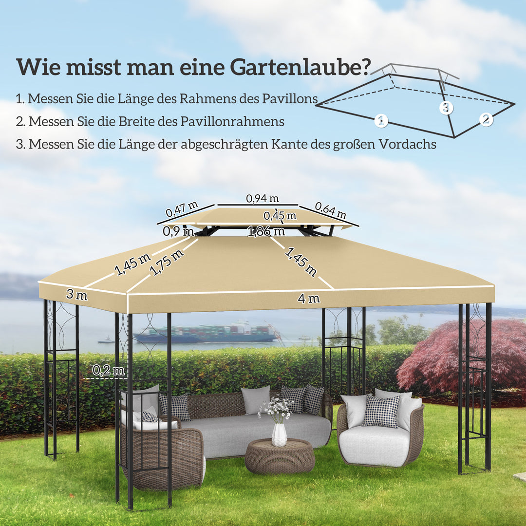 Udskiftningstag til 3 x 4 m pavillon, vandafvisende, dobbelttag pavillontag, beige