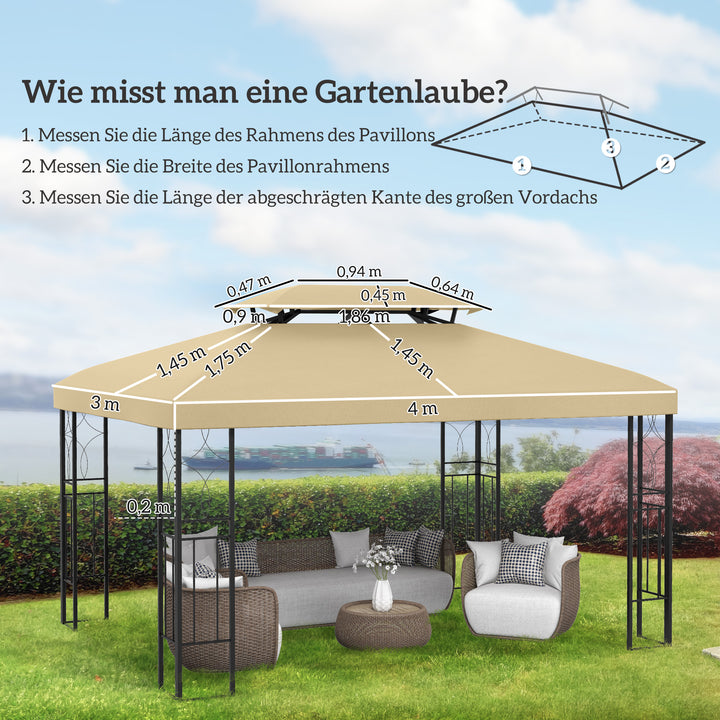 Udskiftningstag til 3 x 4 m pavillon, vandafvisende, dobbelttag pavillontag, beige