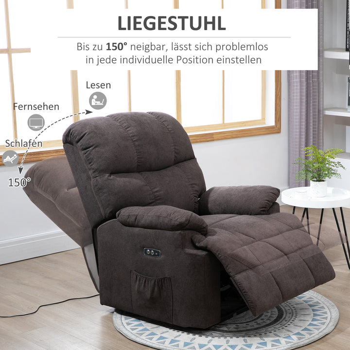 Lænestol, lænestol, justerbar, med usb-port, sidelomme, fodstøtte, skum, brun