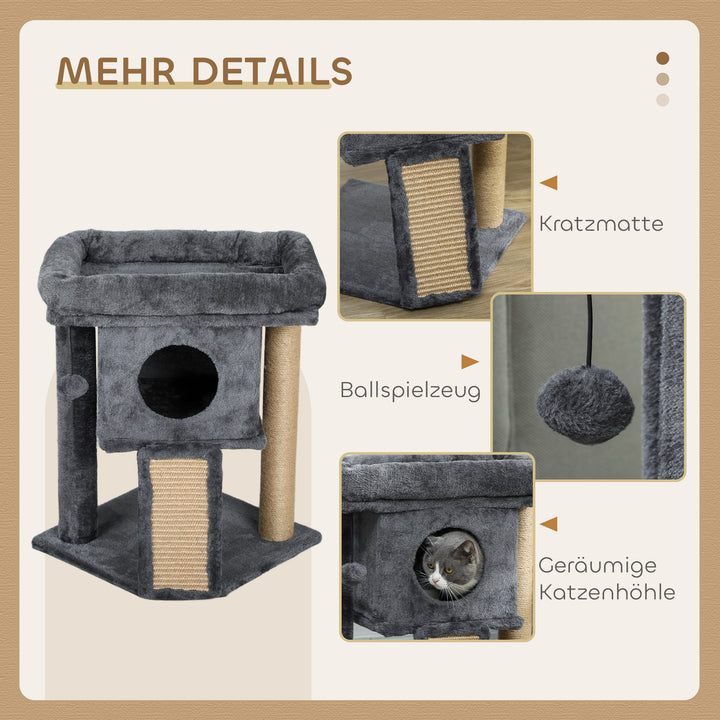 Kradsetræ med jute kradsemåtte, hvileplatform, legebold, kattehus, beige, 40 x 40 x 57 cm