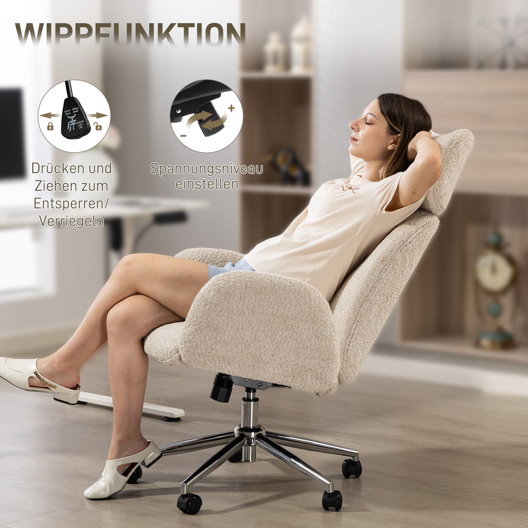 Kontorstol med justerbar nakkestøtte, ergonomisk skrivebordsstol, vippefunktion, højdejusterbar, grå og hvid