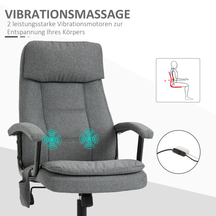 Kontorstol massage højdejusterbar executive chair gaming chair med massagefunktion, ergonomisk drejestol massagestol lændemassage hørfornemmelse grå 63 x 70 x 112-121 cm