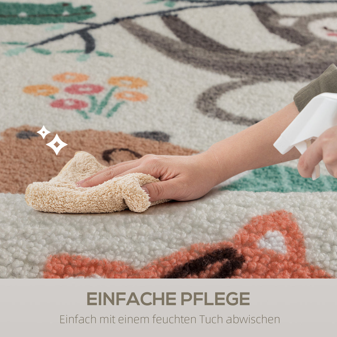 Fleece-tæppe med junglemønster, let at vedligeholde, cremehvid + flerfarvet