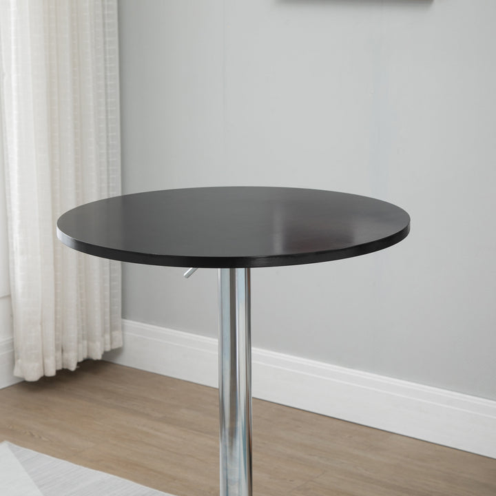 Moderne rundt barbord, spisebord med 360° drejelig base, højdejusterbart bistrobord, ståbord, køkkenbord, stål, sort, Ø61 x 70-90 cm