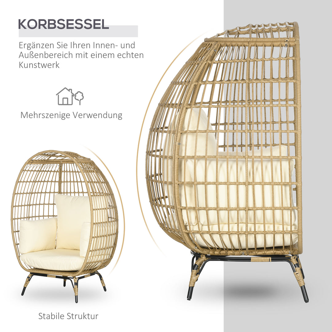 Kurvestol i rottinglook med bløde sædehynder og aluminiumsstel, khaki og beige, 105 x 90 x 148 cm
