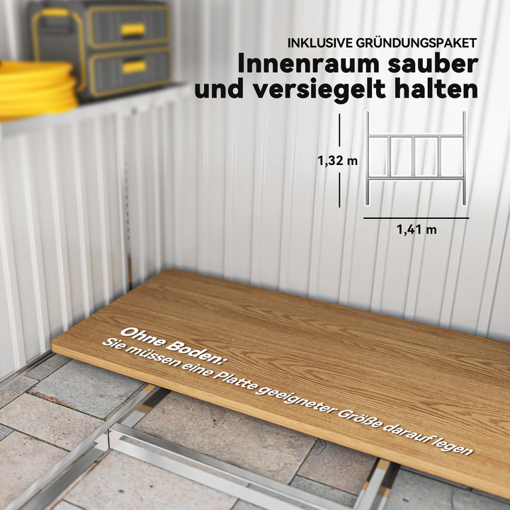 Metalredskabsskur 2,81m² 154x206,5x181 cm redskabsskur med fundament til nedhængt tag