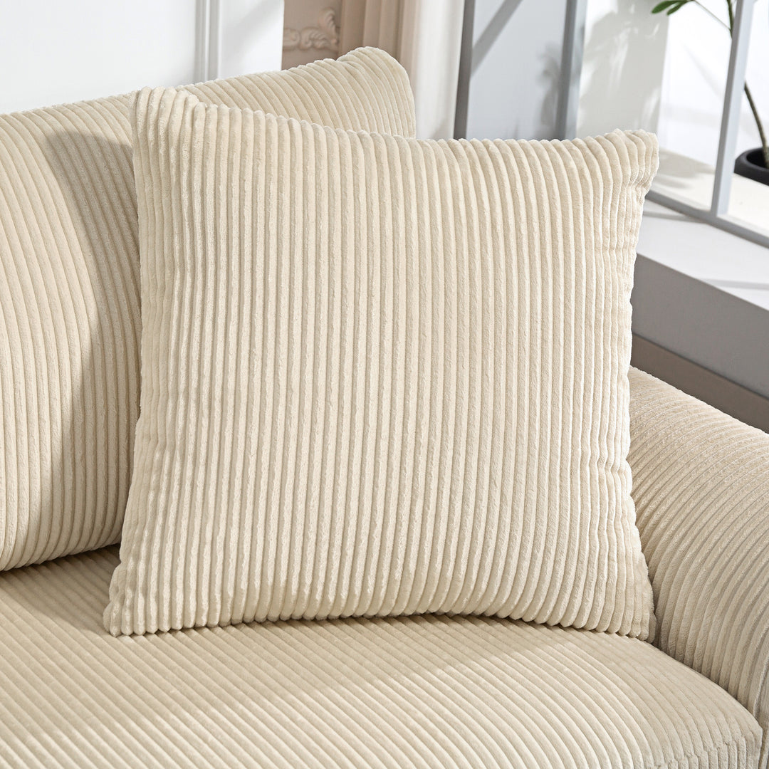 3-personers sofa med dekorative hynder, corduroy sofa til stue, soveværelse, 212 cm bred, cremehvid