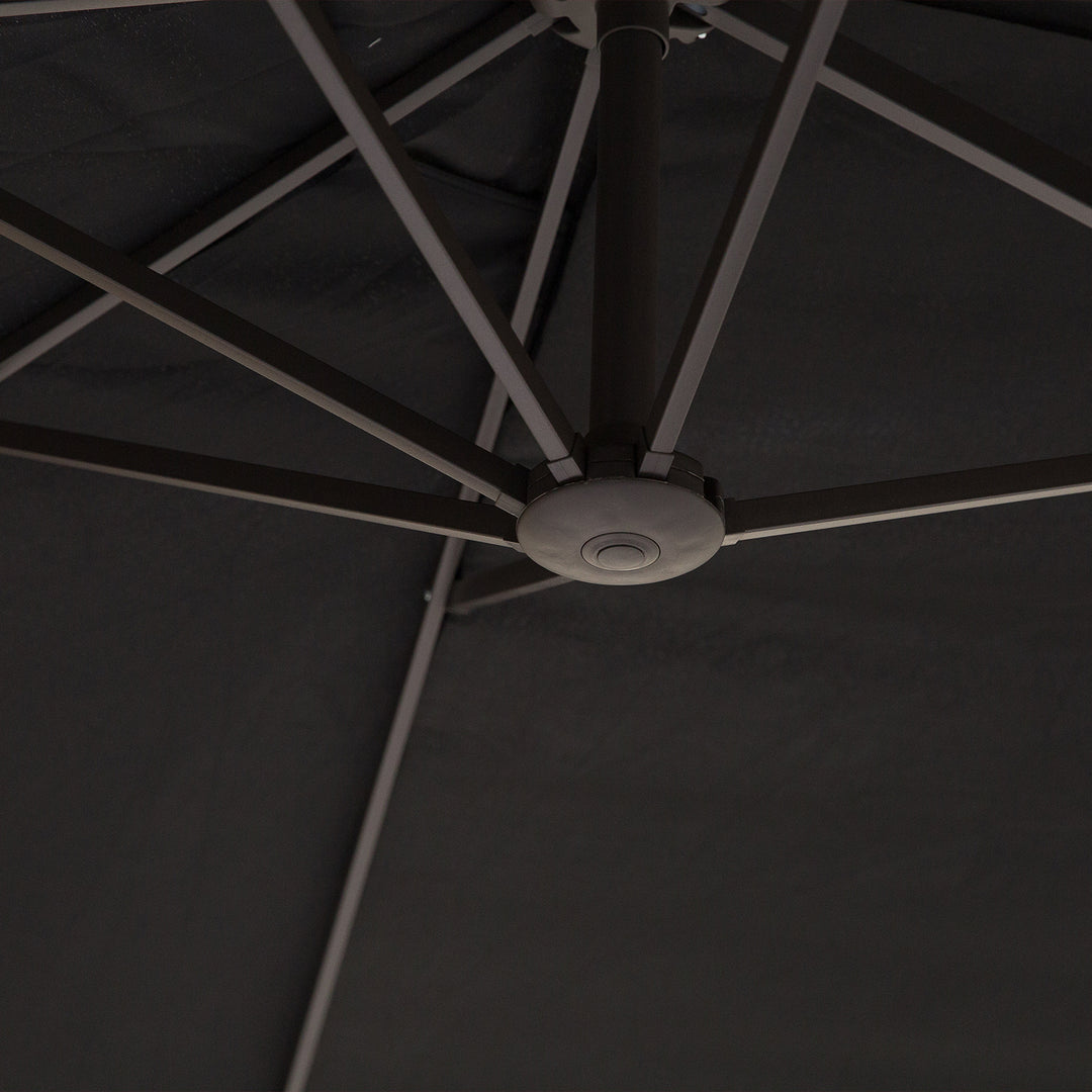 Dobbeltparasol 455 x 270 cm haveparasol med håndsving oval stabil metalstang markedsparasol dobbeltparasol terrasseparasol solbeskyttelse til strand balkon terrasse have sort