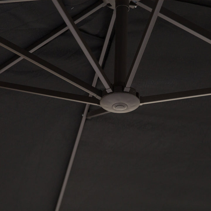 Dobbeltparasol 455 x 270 cm haveparasol med håndsving oval stabil metalstang markedsparasol dobbeltparasol terrasseparasol solbeskyttelse til strand balkon terrasse have sort