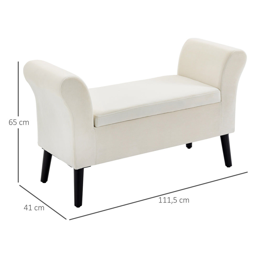 Bænk med opbevaring, 111,5 cm x 41 cm x 65 cm, cremehvid