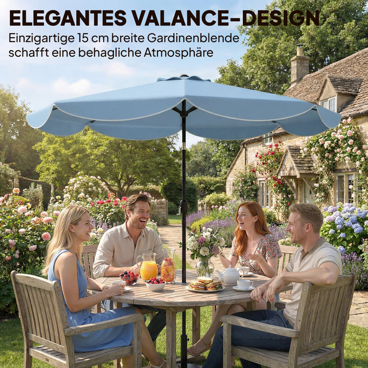 Rund parasol, balkonparasol, strandparasol med 3 vippepositioner, håndsving, 8 ribber, Ø265 x 235H cm, himmelblå