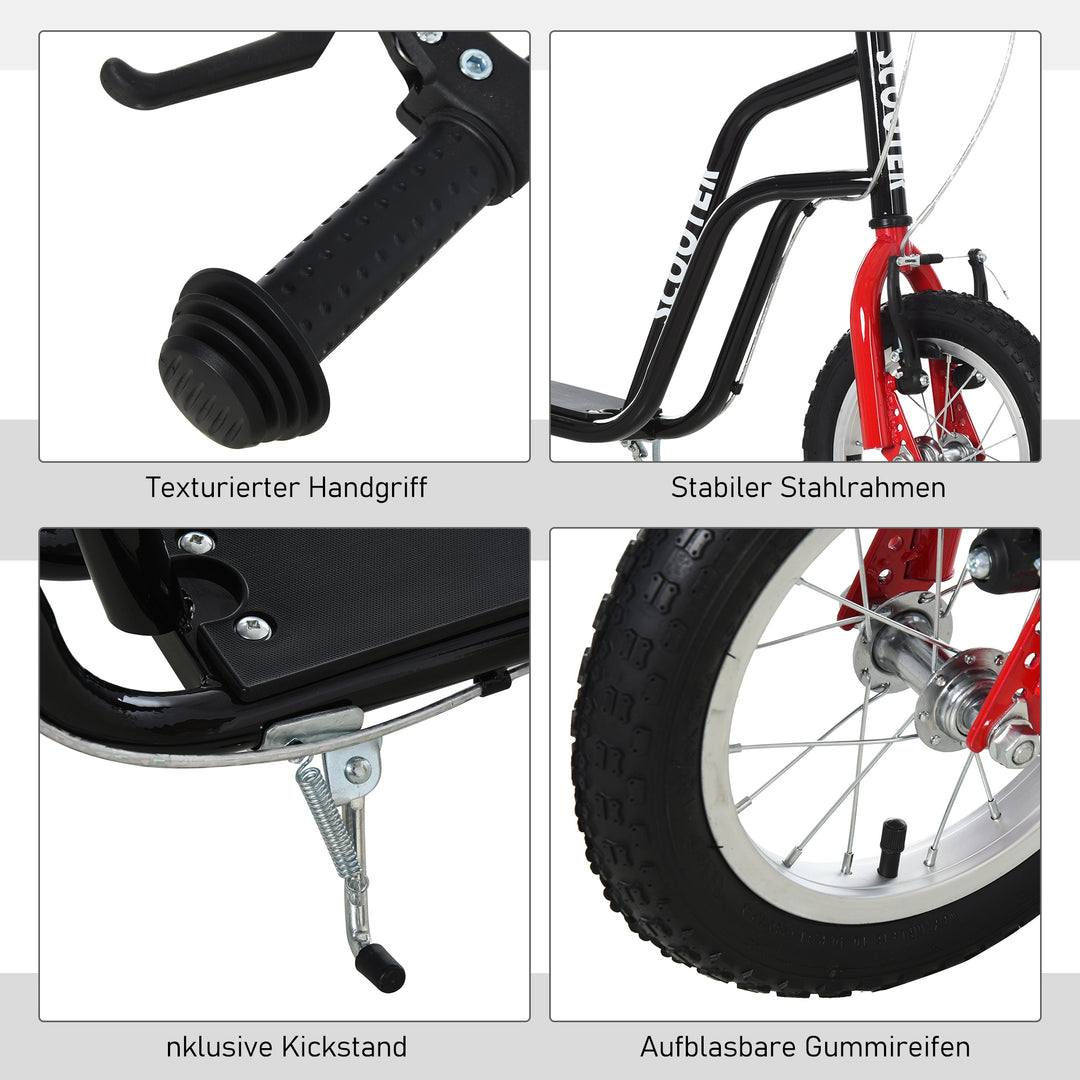 Børne scooter styr justerbart scooter kick scooter city scooter børne scooter kickboard med pneumatiske dæk 12 tommer fra 5 år sort 120 x 58 x 75-80 cm