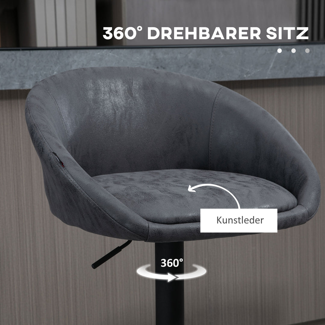 Sæt med 2 barstole, højdejusterbare, 360 graders drejeligt design, 57 cm x 50 cm x 84-104 cm, grå