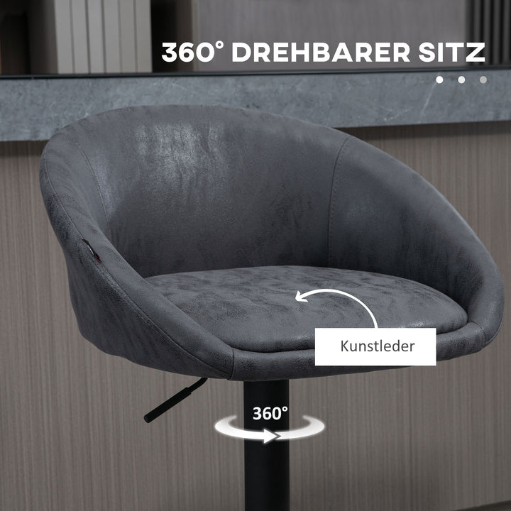 Sæt med 2 barstole, højdejusterbare, 360 graders drejeligt design, 57 cm x 50 cm x 84-104 cm, grå