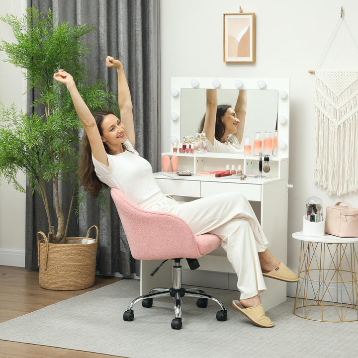 Hjemmekontorstol, ergonomisk skrivebordsstol med vippefunktion, teddy velvet look 56 x 61 x 86 cm pink