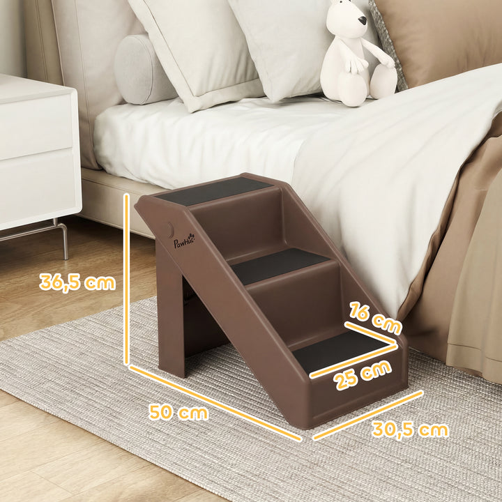 Hundetrappe, 3 trin, 36,5 cm høj, foldbar kæledyrstrappe til små hunde, til seng, sofa, divan, bil, brun