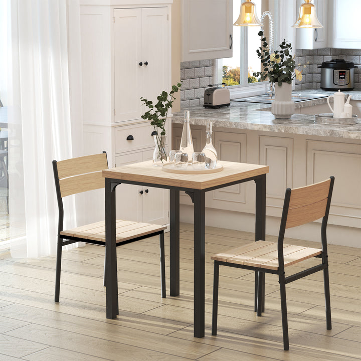 3-Delt spisebord køkkenbord med stole sæt naturtræ + sort med 1 bord + 2 stole