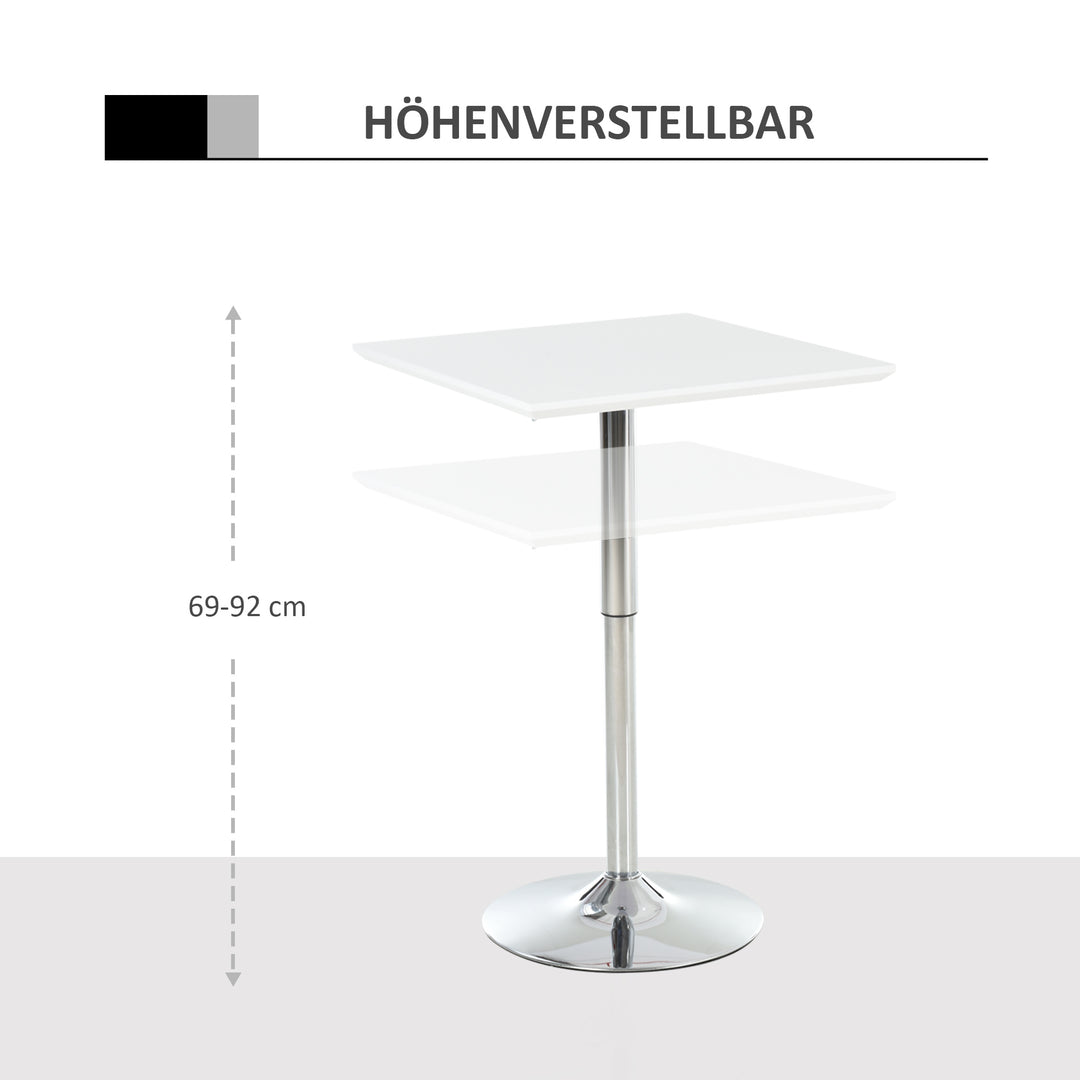 Barbord bistrobord pub højdejusterbart firkantet ståbord stål hvid 60 x 60 x 69-92 cm