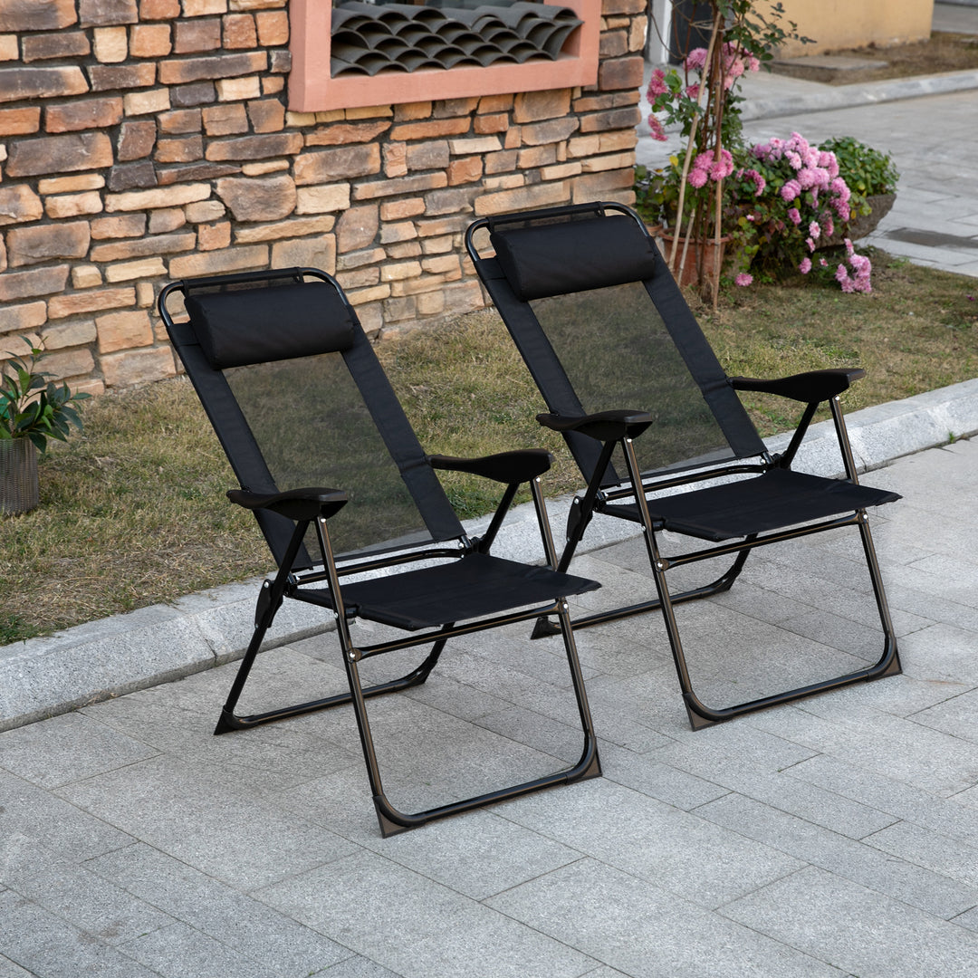 Klapstolsæt med 2, foldbar liggestol, vejrbestandig, justerbar ryglæn med 5 positioner, metalstel, sort
