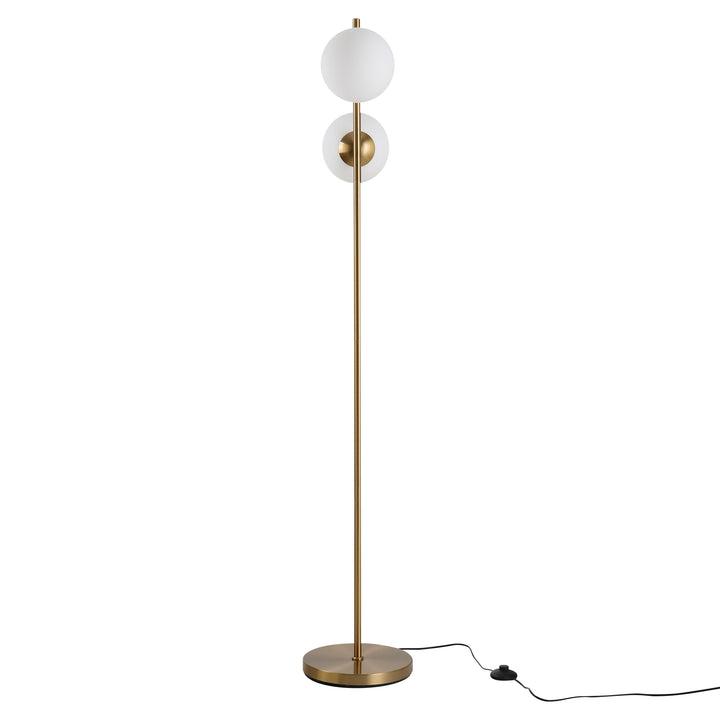 Gulvlampe gulvlampe 2-delt glasskærm, stål+glas, 39 x 28 x 165 cm (gylden+hvid)