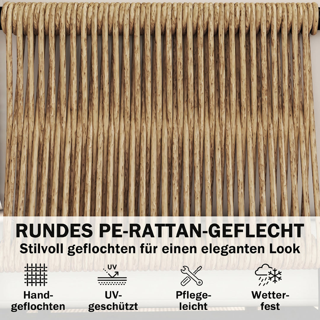 Polyrattan havemøbelsæt, 5 dele, med 2 hjørnestole, 2 skamler og bord. Bredt og dybt sæde, aftagelige hynder, khaki.