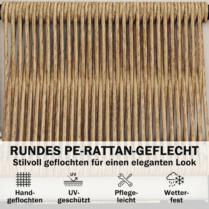 Polyrattan havemøbelsæt, 5 dele, med 2 hjørnestole, 2 skamler og bord. Bredt og dybt sæde, aftagelige hynder, khaki.