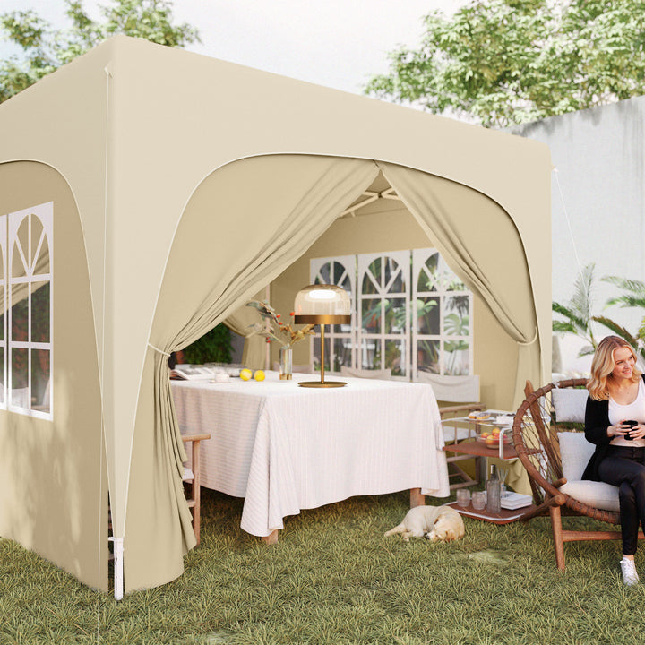 3 x 3 m pavillon, pop-up havetelt med sidevægge og bæretaske, UPF50+, højdejusterbar, sand
