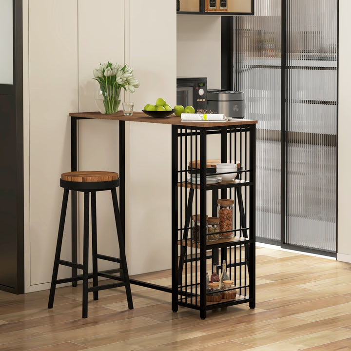 Barbord, ståbord, køkkenbord, industrielt design, 3 hylder, 120 x 40 x 105 cm; Sort + Brun