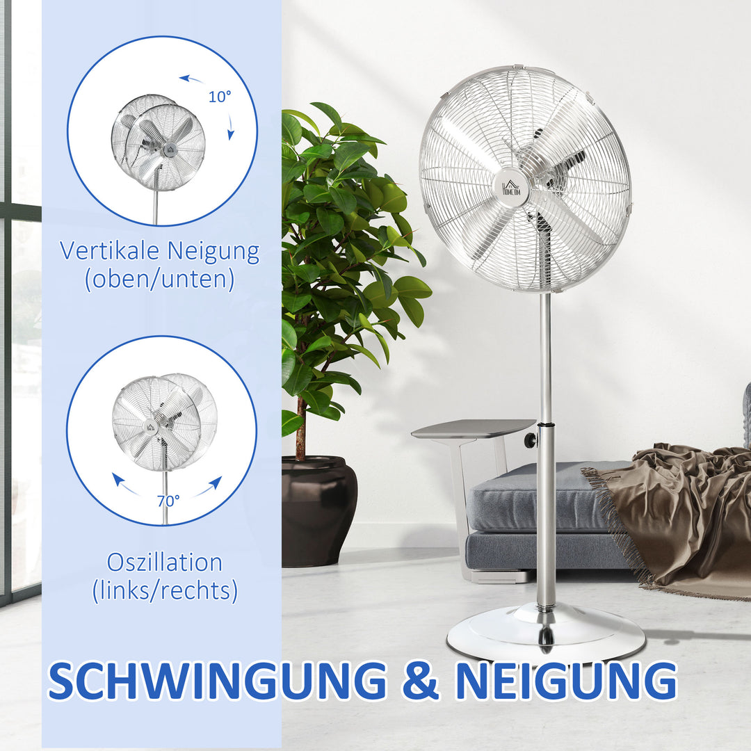 120 cm standerventilator, højdejusterbar ventilator, 3 hastighedsindstillinger, justerbar hældningsvinkel, stål, sølv