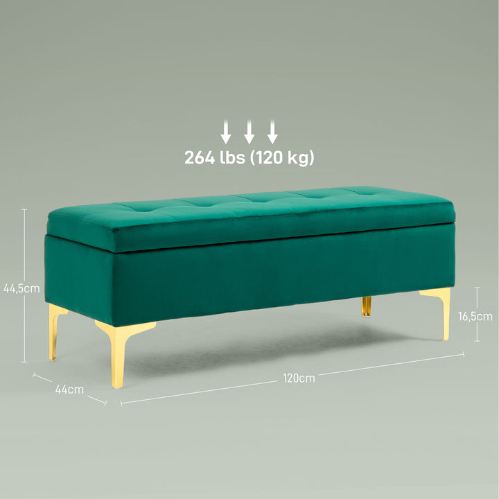 Bænk med opbevaringsplads, lasteevne op til 120 kg, 120 x 44 x 44,5 cm, grøn